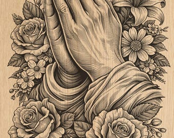 Betende Hände Blumen Lasergravur PNG | Faith Art, Rosendesign (Digitaler Download)