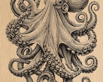 Octopus Laser Gravurdatei | Detailliertes Design mit Meeresbewohnern (Digitaler Download)