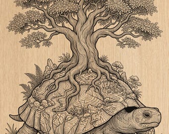 Welt Schildkröte Baum des Lebens Gravur PNG | Fantasy Natur Laser Kunstwerk (Digitaler Download)