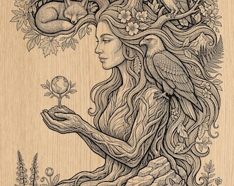 Naturgöttin Gravurdatei | Waldfrau Baumgeist Art (PNG Download)