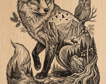 Fuchs Waldgeist Wildtiere PNG | CNC Laser Gravierdatei | Waldtier Laser Cut Design | Natur Kunst Digital Download