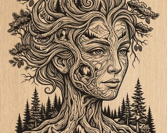 Baum Frau Geist Gravur Design | Nature Goddess Forest Lady Kunstwerk (PNG)