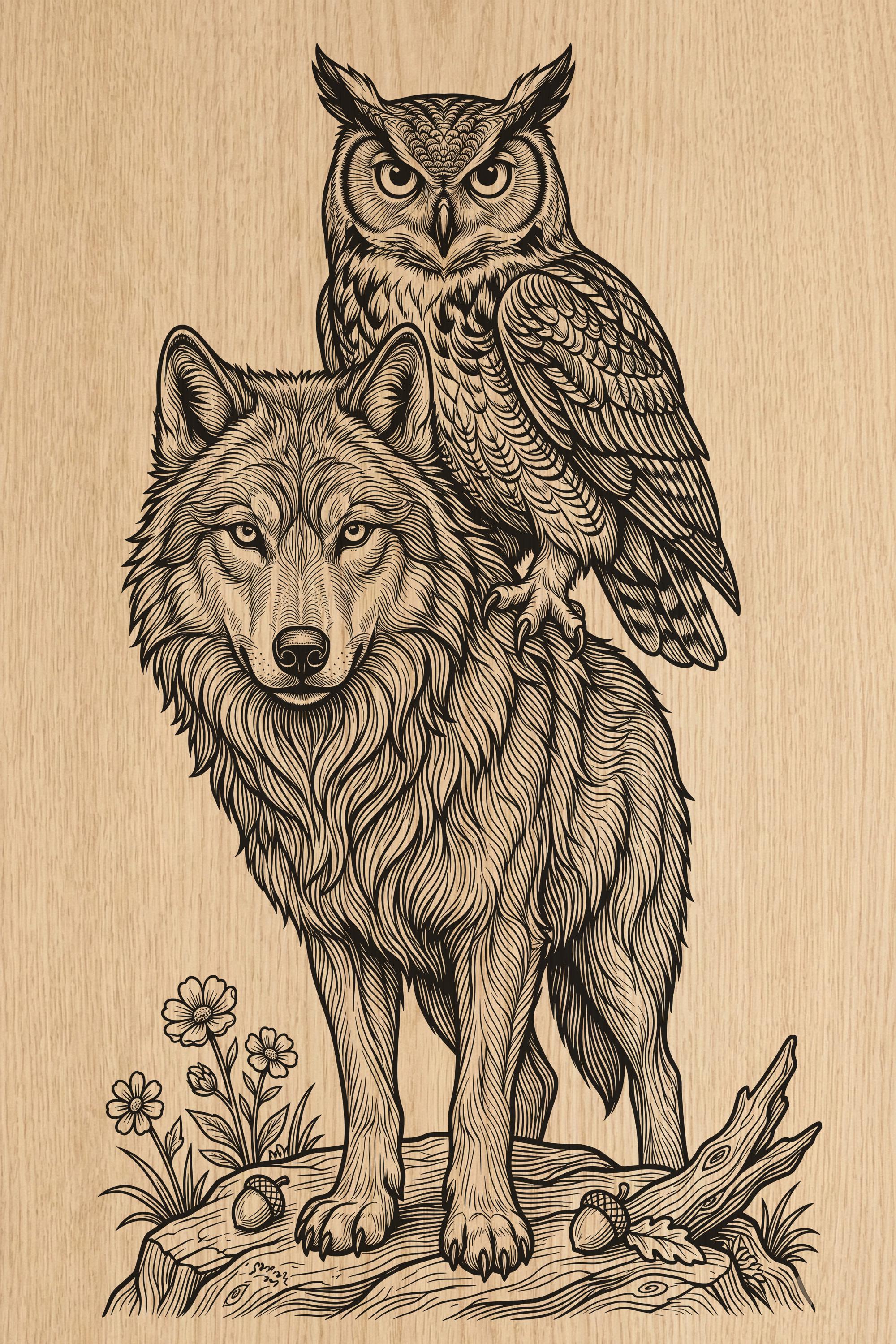 Wolf Owl PNG | Wildlife Spirit Animal Laser Engraving Design (Digital Download)