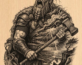 Viking krijgersbijl PNG | Ontwerp met lasergravure van een Noorse god (digitale download)