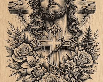 Jesus Christus Dornenkrone Kreuz Gravurdatei | Glaube Religiöse Kunst (PNG Download)