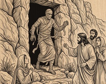 Jesus erhöht den Lazarus Gravurdatei | Christliche Wandkunst, religiöses Vektordesign (PNG)