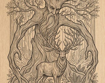 Mystischer Baum des Lebens Hirsch PNG | Waldgeist Gravurdatei (Digitaler Download)