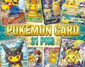 Pikachu PNG Bundle – 31 Pokemon Card Style PNG Files – Instant Download – Sublimation, Heat Transfer, Stickers, Keychains, Wall Art