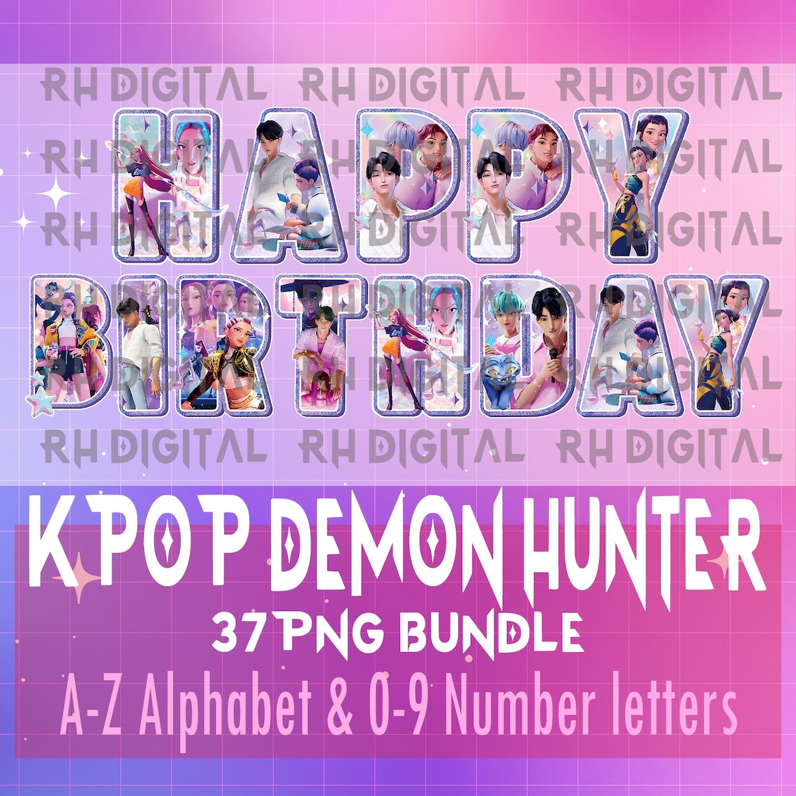 Hunter Letteer Kpop Demon Hunter Alphabet PNG Bundle School, Heat Transfer , A-Z ...