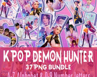 Kpop Demon Hunter Alphabet PNG Bundle school, heat transfer , A-Z Letters, 0-9 Numbers (Digital Download)