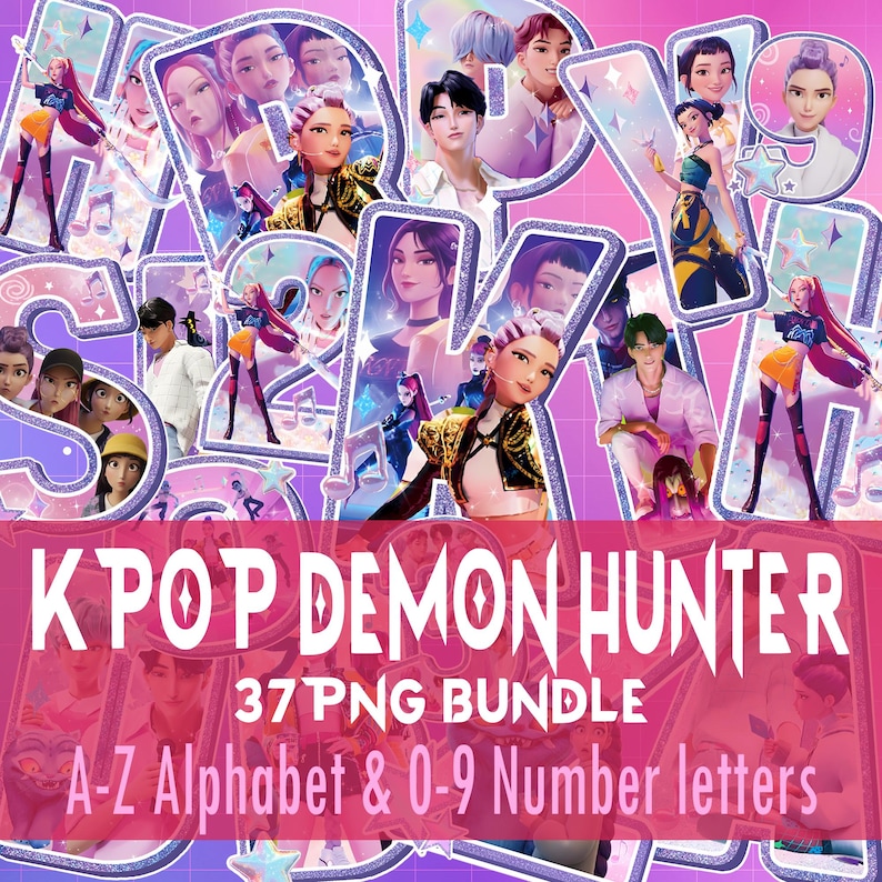 Kpop Lettering Blue Kpop Demon Hunter Alphabet PNG Bundle School, Heat Transfer , A-Z ...