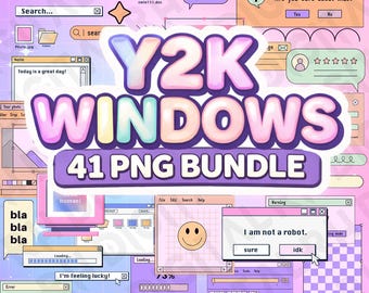 Y2K Windows PNG Bundle | 2000s Aesthetic Clipart Pack | Retro Computer Icons & UI Elements | Digital Stickers, Scrapbooking, Planner Decor