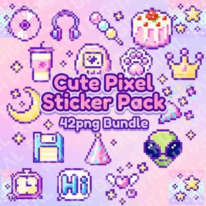 Cute Kawaii Pixel Stickers Bundle | y2k PNG Digital Stickers | Pastel Pixel Art Pack | iPad Planner | GoodNotes Stickers | Pink Icons Set