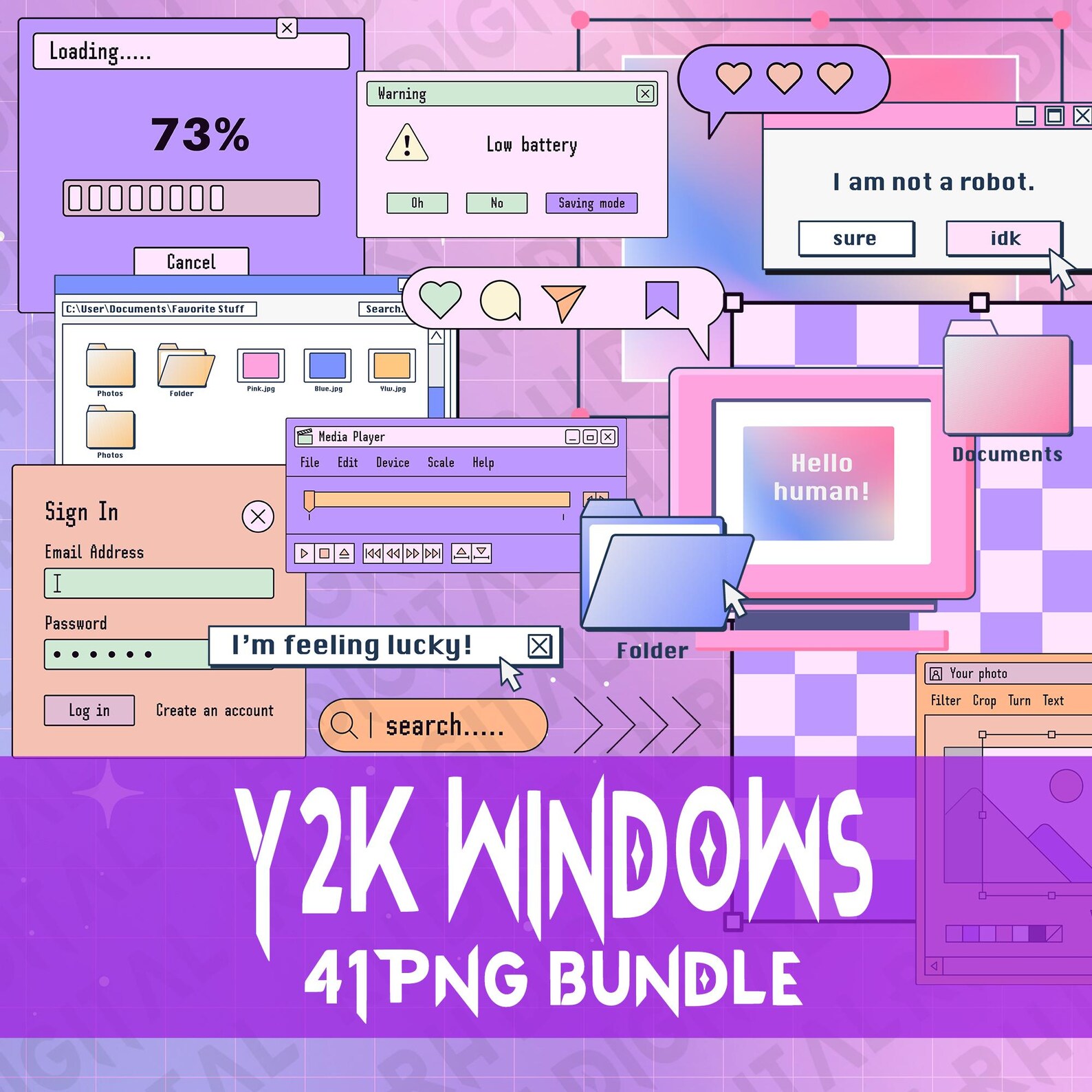 2000s Computer Ui Y2K Windows PNG Bundle | 2000s Aesthetic Clipart Pack | Retro Computer ...