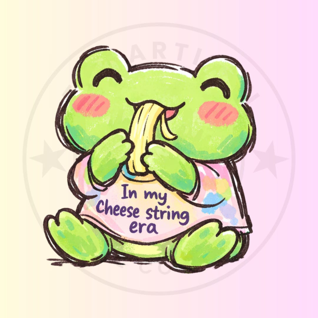 Cute Frog 'in My Cheese String Era PNG, Funny Kawaii Frog Sticker, Meme ...