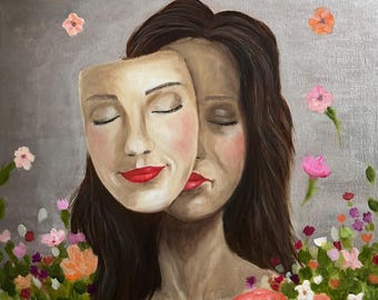 Origineel bloemenportret vrouwenportret, maskergezichtskunst