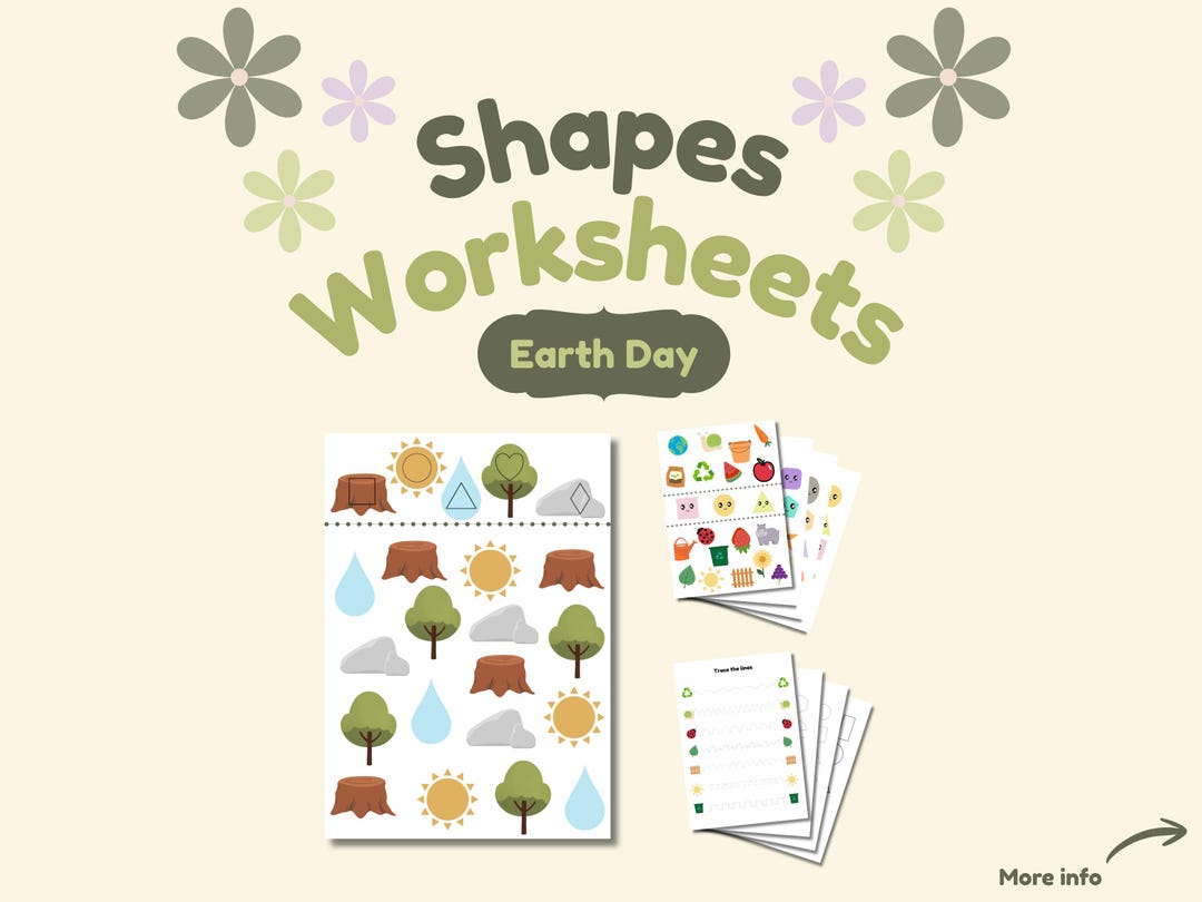 Earth Day Shapes Worksheets for Kids | Trace, Match & Connect Shapes ...