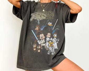 Retro Disney Star Wars Shirt, Retro Mickey and Friends Jedi Tee, Family Vacation Outfit, Sci-Fi Cartoon Graphic Tee, Gift for Disney Fans