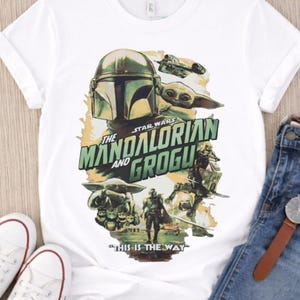 Vintage Star Wars The Mandalorian And Grogu Poster T-Shirt, Grogu Bounty Hunter Shirt, 90s Style Star Wars Shirt, Star Wars Fans Gift Tee image 2