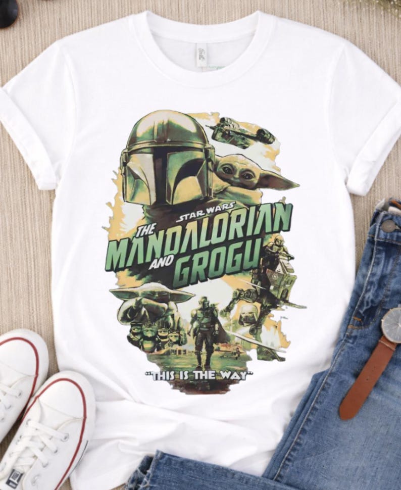 Vintage Star Wars The Mandalorian And Grogu Poster T-Shirt, Grogu Bounty Hunter Shirt, 90s Style Star Wars Shirt, Star Wars Fans Gift Tee image 2