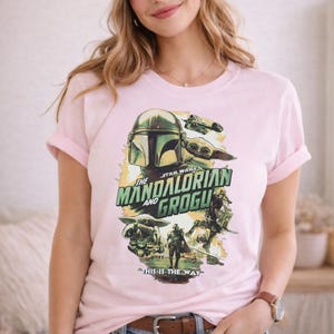 Vintage Star Wars The Mandalorian And Grogu Poster T-Shirt, Grogu Bounty Hunter Shirt, 90s Style Star Wars Shirt, Star Wars Fans Gift Tee image 5