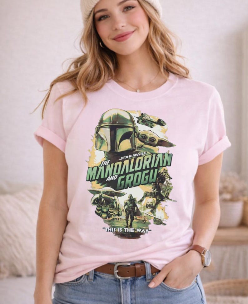 Vintage Star Wars The Mandalorian And Grogu Poster T-Shirt, Grogu Bounty Hunter Shirt, 90s Style Star Wars Shirt, Star Wars Fans Gift Tee image 5