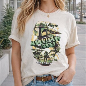 Vintage Star Wars The Mandalorian And Grogu Poster T-Shirt, Grogu Bounty Hunter Shirt, 90s Style Star Wars Shirt, Star Wars Fans Gift Tee image 6