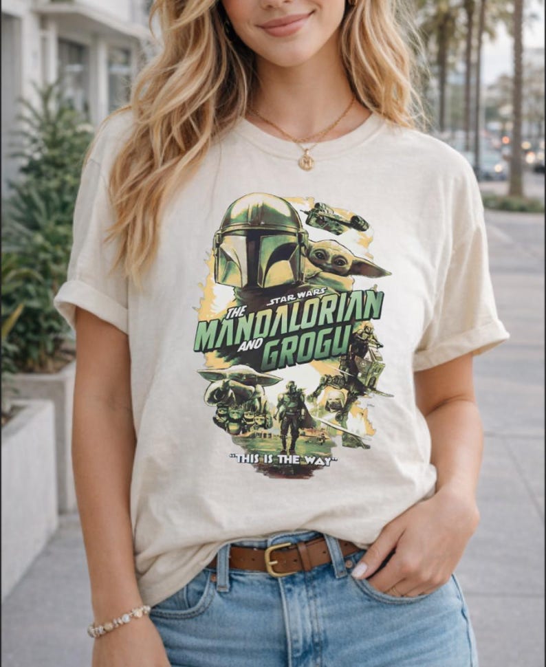 Vintage Star Wars The Mandalorian And Grogu Poster T-Shirt, Grogu Bounty Hunter Shirt, 90s Style Star Wars Shirt, Star Wars Fans Gift Tee image 6