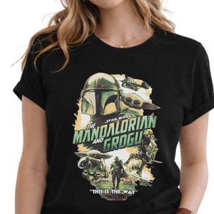 Vintage Star Wars The Mandalorian And Grogu Poster T-Shirt, Grogu Bounty Hunter Shirt, 90s Style Star Wars Shirt, Star Wars Fans Gift Tee image 3