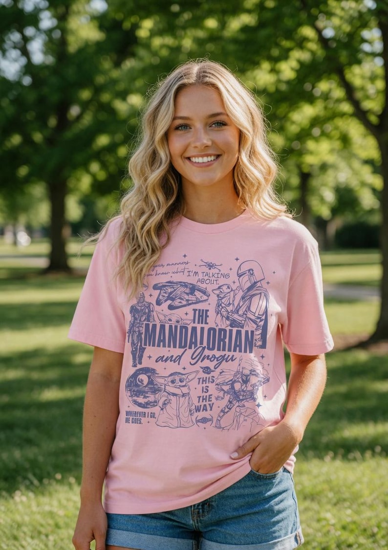 Comfort Colors Starwars The Mandalorian And Grogu Shirt, Starwars Hollywood Studios Trip Tee, Retro Starwars Bounty Hunter Baby Yoda Shirt image 4