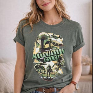 Vintage Star Wars The Mandalorian And Grogu Poster T-Shirt, Grogu Bounty Hunter Shirt, 90s Style Star Wars Shirt, Star Wars Fans Gift Tee image 4