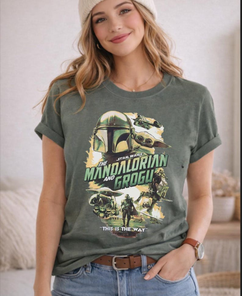 Vintage Star Wars The Mandalorian And Grogu Poster T-Shirt, Grogu Bounty Hunter Shirt, 90s Style Star Wars Shirt, Star Wars Fans Gift Tee image 4