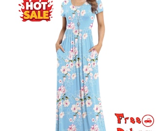 Robe longue avec poches pour femme, robe longue d'été ample décontractée, tenue de plage bohème