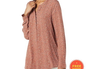 Women’s Long Sleeve Viscose Blouse Relaxed Fit Button Office Work Business Casual Top