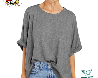 Womens Oversized T-Shirt Summer Casual Loose Fit Short Sleeve Basic Tee