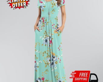 Womens Maxi Dress With Pockets, Casual Loose Long Dress, Boho Summer Beach Outfit