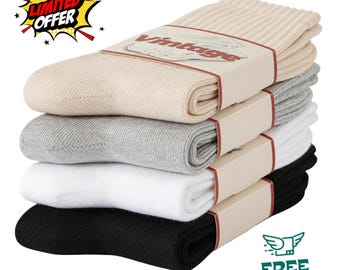 Unisex Slouchy Cotton Crew Socks | 4 Pack Seamless Cozy Fall/Winter Collection