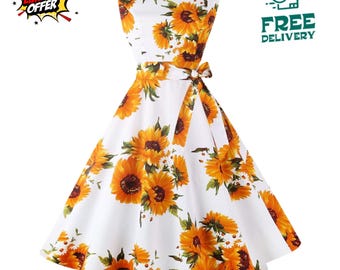 Womens 1950s Vintage Swing Dress Boatneck Sleeveless Cocktail Party Wedding Guest Dress