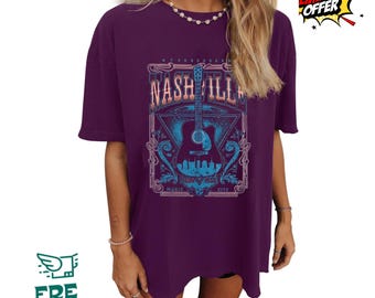 Oversized Rock Band T Shirt Women Nashville Music City Vintage Guitar Graphic Tee