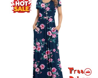 Robe longue avec poches pour femme, robe longue d'été ample décontractée, tenue de plage bohème