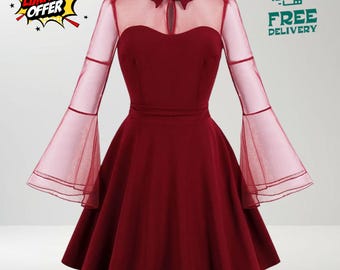 1950s Polka Dot Swing Dress Vintage Audrey Rockabilly A Line Cocktail Party Prom Dress