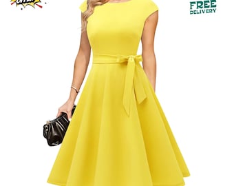 Vintage Fit and Flare Midi Dress  Modest Tea Length Cocktail Swing Silhouette