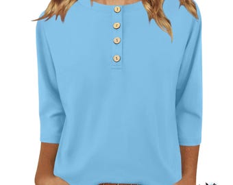 Women’s Floral 3/4 Sleeve Blouse Crew Neck Loose Casual Tunic Top Lightweight Shirt