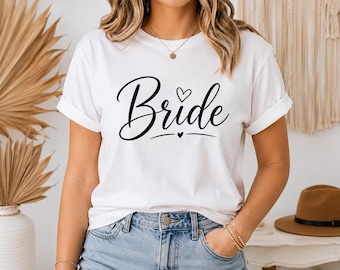 T-shirt coeur script mariée | Fête nuptiale, chemise de célibataire