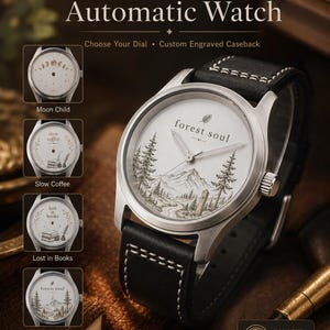 Personalized Automatic Watch, Custom Engraved Caseback, NH35 Mechanical, Artistic Dial Designs