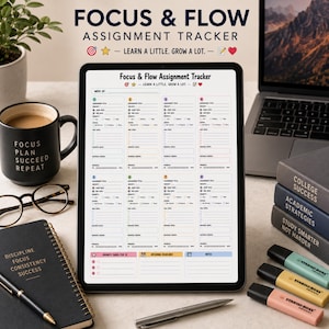 Focus & Flow Assignment Tracker Student Planner Printable PDF for GoodNotes and iPad Study Organizer