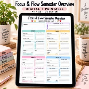 Semester Overview Printable, Color Coded Subject Planner for GoodNotes & iPad, Grades and Exam Tracker, Instant Digital Download