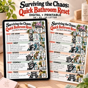 Quick Bathroom Clean Checklist, Printable PDF Cleaning Guide, Surviving The Chaos Bathroom Cleaning Reset