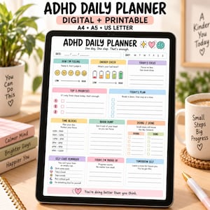 Planejador diário para TDAH, Planejador para neurodivergentes, Planejador digital para TDAH, PDF para impressão, Planejador para iPad (GoodNotes), Ferramenta de foco e organização de tempo