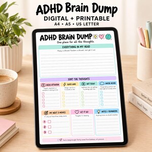 ADHD Brain Dump Worksheet, Overwhelmed Mental Clutter, Printable PDF Instant Digital Download